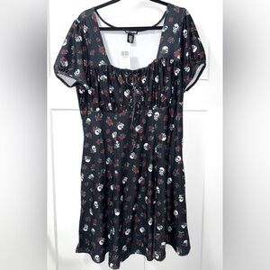 Hot Topic Black Dress with Skull and Rose Pattern
